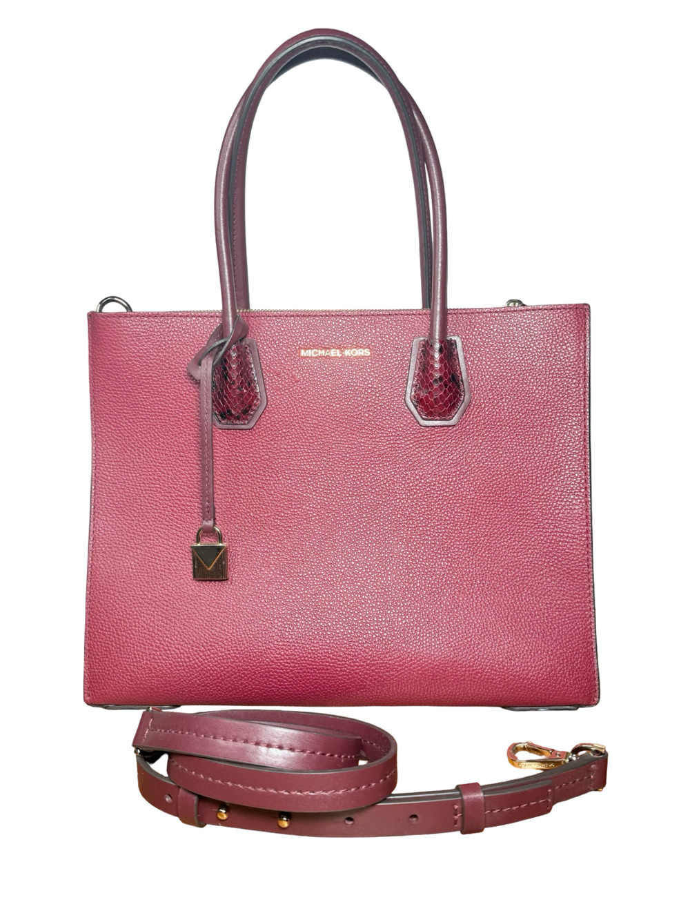 Michael Kors Mercer Large Pebbled Leather Accordion Tote Bag Burgundy